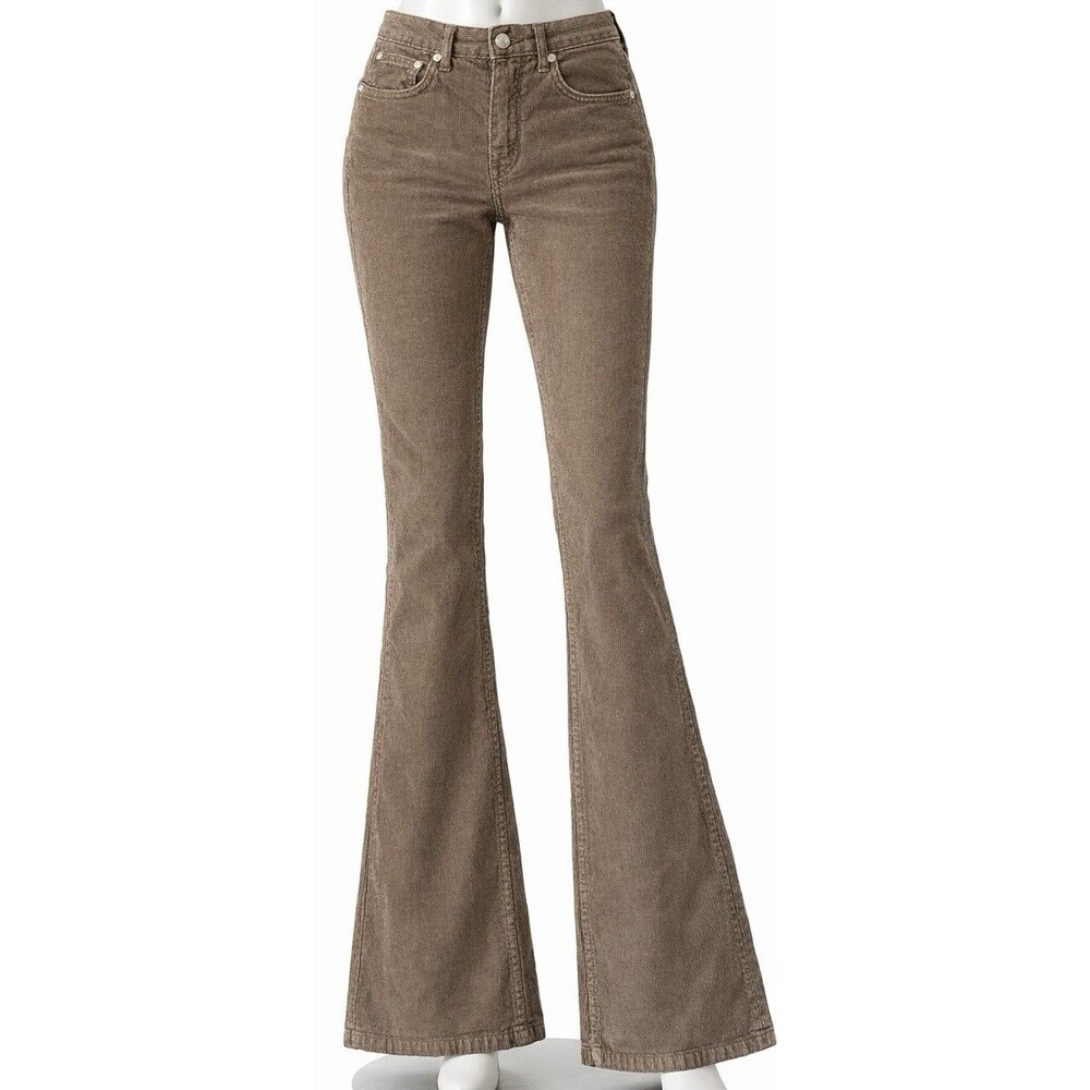 Minga London Corduroy Flare Pants Womens 24 Brown High Rise Bell Bottom Y2K